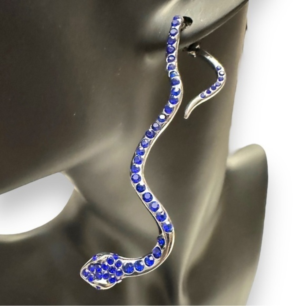 4/$25 - 
 Blue Snake Peekaboo Earrings
